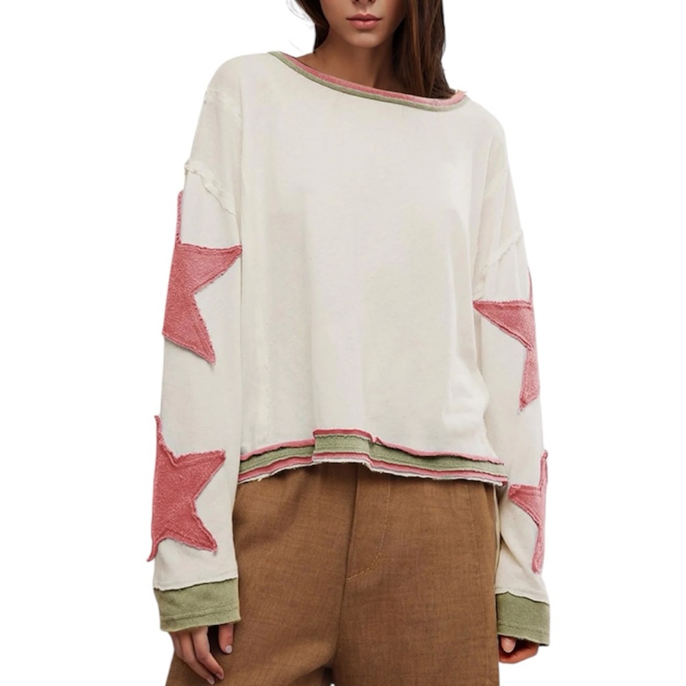 Pink, Green & White Star sweatshirt
